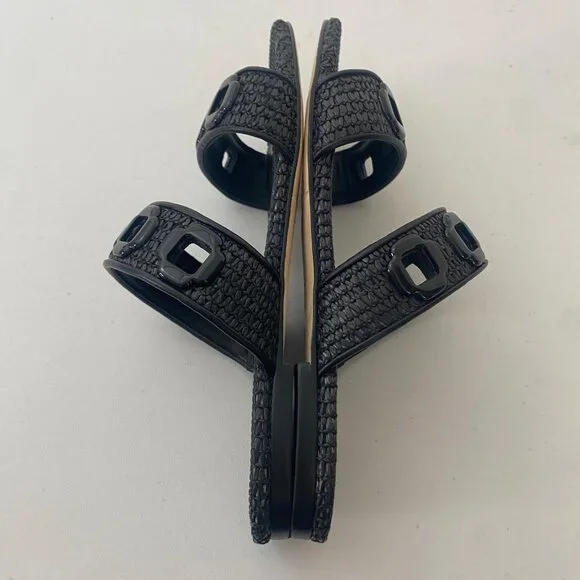 New Larroude Milan Flat Mule Sandals Slides Shoes Black Raffia